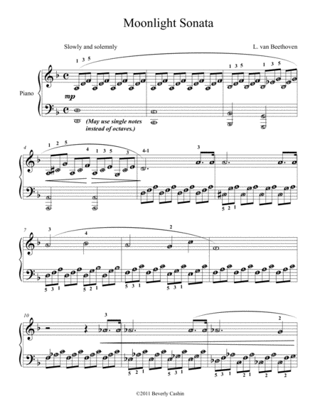 Moonlight Sonata Easy Reading Notation Sheet Music