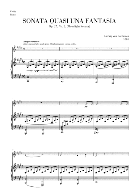 Free Sheet Music Moonlight Sonata For Violin And Piano Duet