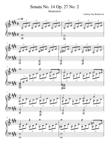 Moonlight Sonata Sonata No 14 Op 27 No 2 Full With Note Names Sheet Music
