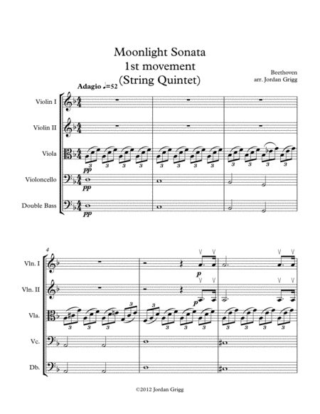 Free Sheet Music Moonlight Sonata String Quintet 1st Movement