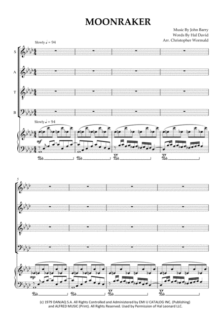 Moonraker Arr Christopher Wormald Sheet Music