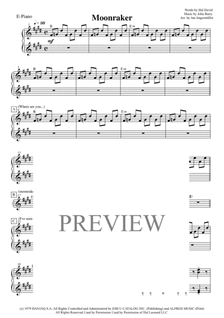 Moonraker Theme From Moonraker Jazz Band W Vocals Transcription Of Original Shirley Bassey Recording Sheet Music