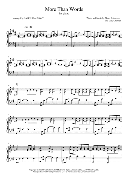 More Than Words Extreme Piano Solo Sheet Music