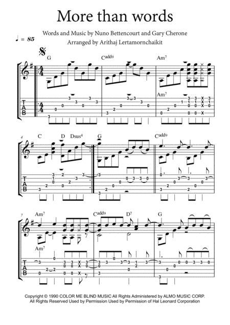 Free Sheet Music More Than Words Fingerstyle Guitar