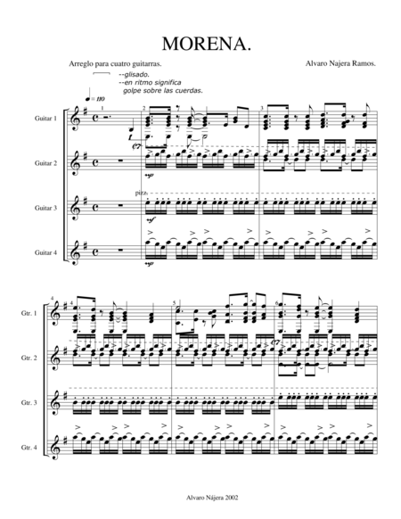 Free Sheet Music Morena Flamenco Rumba For Guitar Quartet