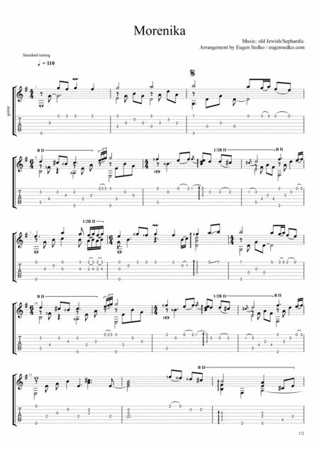 Morenika Jewish Sephardic Song Solo Guitar Arrangement Notes Tabs Sheet Music