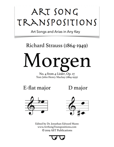 Morgen Op 27 No 4 In 2 Low Keys E Flat D Major Sheet Music