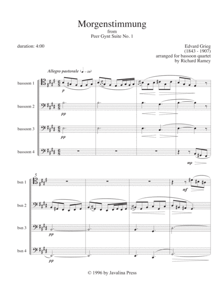 Morgenstimmung Morning Mood From Peer Gynt Suite No 1 Sheet Music