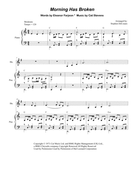 Morning Has Broken Duet For Bb Trumpet And French Horn Sheet Music