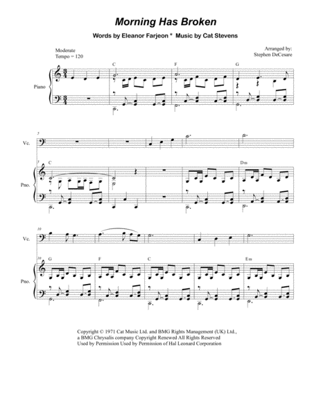 Free Sheet Music Morning Has Broken Duet For Violin And Cello