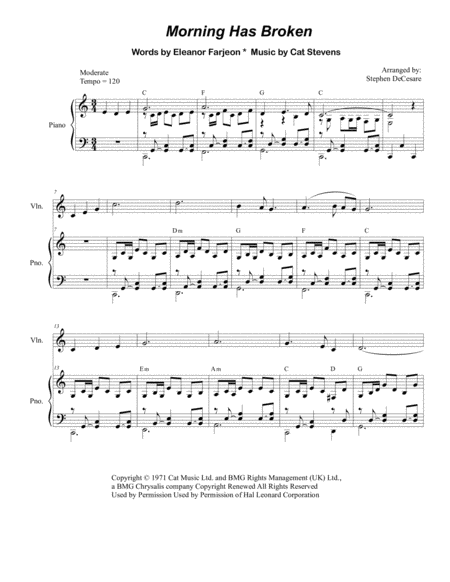 Free Sheet Music Morning Has Broken Duet For Violin And Viola