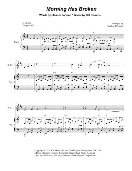 Free Sheet Music Morning Has Broken For Bb Clarinet Solo And Piano