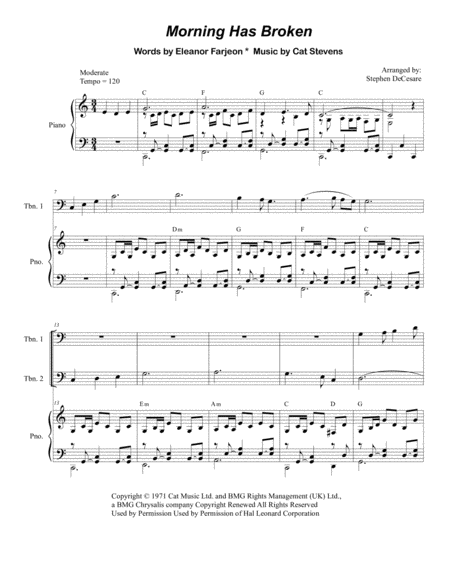 Morning Has Broken For Brass Quartet And Piano Alternate Version Sheet Music