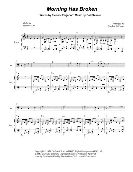 Morning Has Broken For Cello Solo And Piano Sheet Music