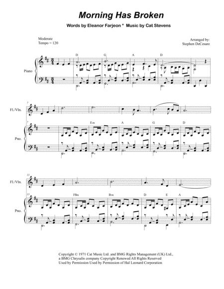 Morning Has Broken For Flute Or Violin Solo And Piano Sheet Music