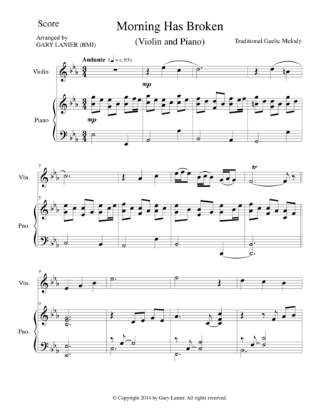 Morning Has Broken Violin Piano And Violin Part Sheet Music