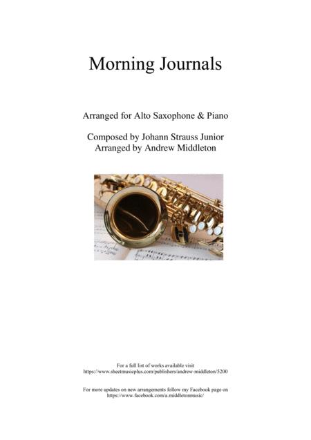 Morning Journals Arranged For Alto Saxophone Piano Sheet Music