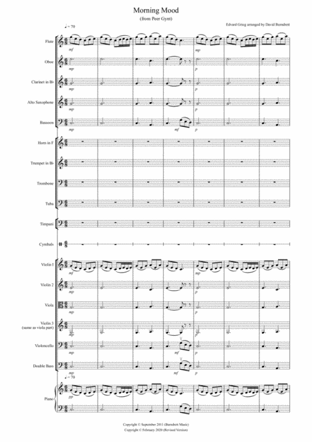 Free Sheet Music Morning Mood From Peer Gynt For School Orchestra