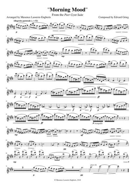 Morning Mood From Peer Gynt For Solo Flute Sheet Music