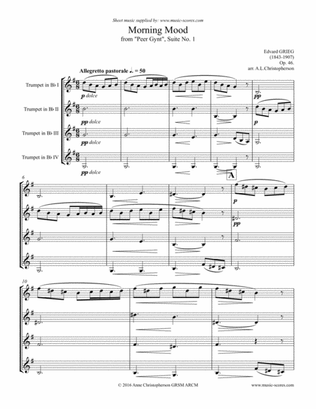 Free Sheet Music Morning Mood Op 46 No 1 Trumpet Quartet