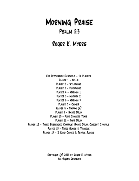 Morning Praise Percussion Ensemble Sheet Music