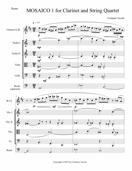 Mosaico 1 For Clarinet And String Quartet Sheet Music