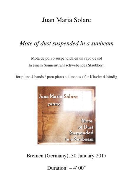 Mote Of Dust Suspended In A Sunbeam Piano 4 Hands Sheet Music