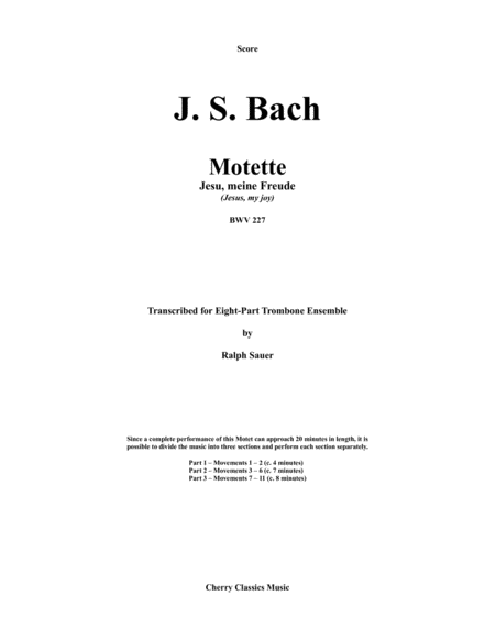 Motet Jesu Meine Freude Jesus My Joy Bwv 227 For 8 Part Trombone Ensemble Sheet Music