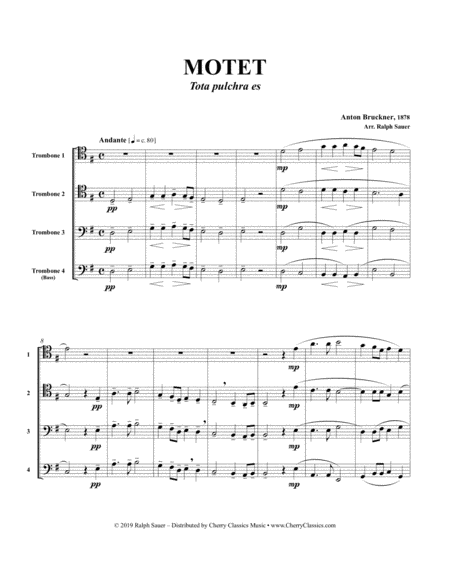 Motet Tota Pulchra Es For Trombone Quartet Sheet Music