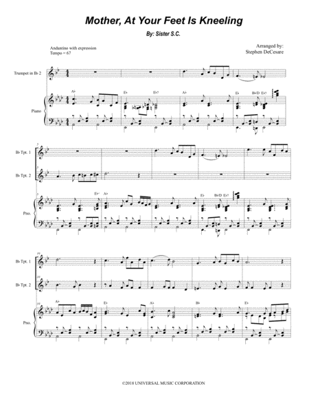 Mother At Your Feet Is Kneeling Duet For Bb Trumpet Sheet Music