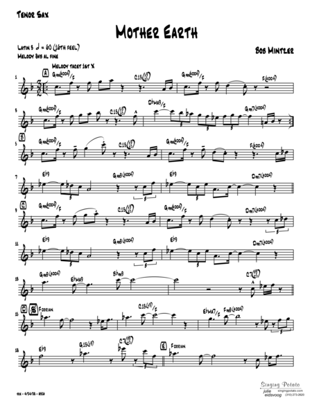 Mother Earth Bb Sheet Music