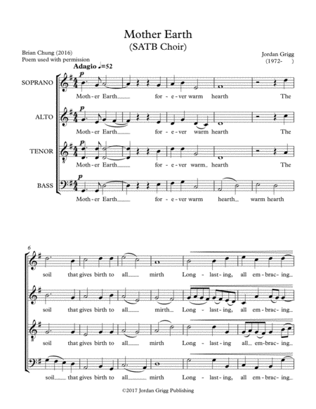 Mother Earth Satb Choir Sheet Music