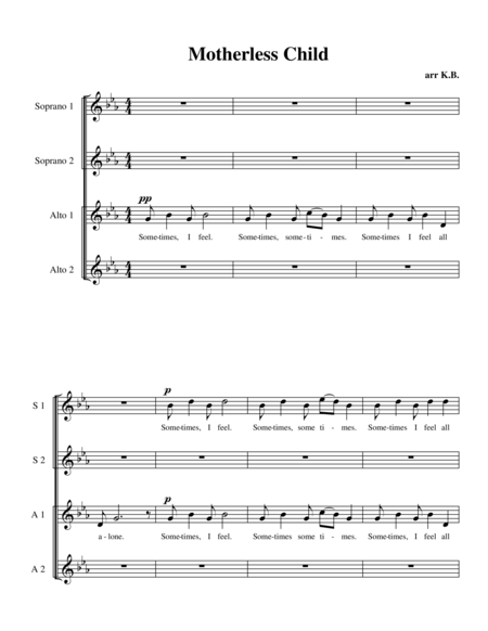 Free Sheet Music Motherless Child