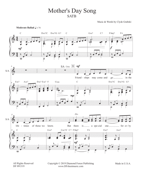 Mothers Day Song Satb Sheet Music