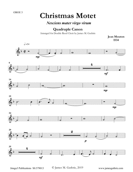 Mouton Christmas Motet For Double Reed Choir Sheet Music