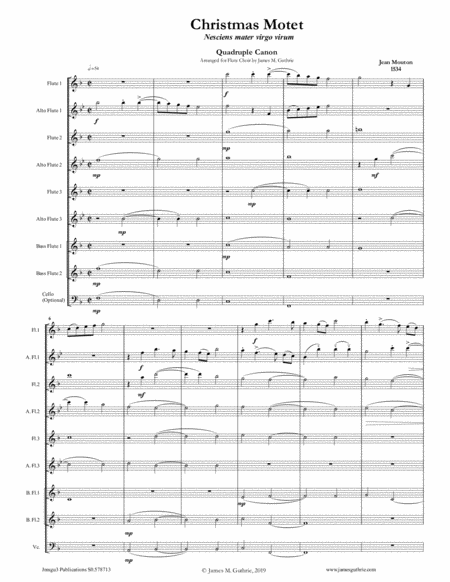 Mouton Christmas Motet For Flute Choir Sheet Music