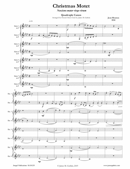 Free Sheet Music Mouton Christmas Motet For French Horn Choir
