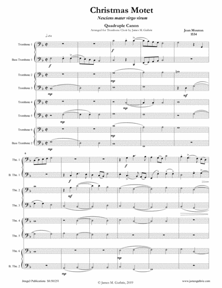 Free Sheet Music Mouton Christmas Motet For Trombone Choir