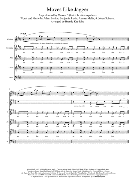 Free Sheet Music Moves Like Jagger Satb A Cappella