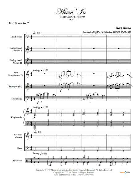 Movin In Chicago Complete Score Sheet Music