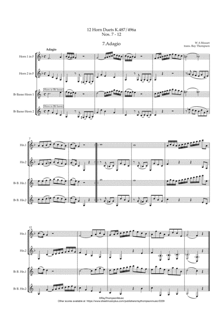 Free Sheet Music Mozart 12 Horn Duets K 487 496a Nos 7 To 12 Horn Duet