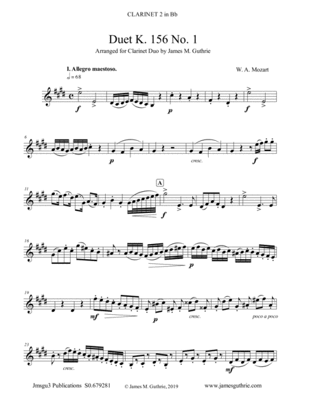 Free Sheet Music Mozart 3 Duets K 156 Complete For Clarinet Duo