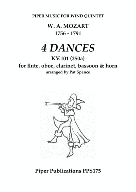 Free Sheet Music Mozart 4 Dances For Wind Quintet Kv 101 250a