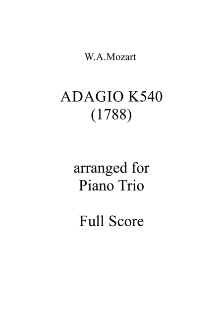 Mozart Adagio In B Minor K 540 Clarinet Viola Piano Sheet Music