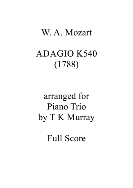 Mozart Adagio In B Minor K 540 Flute Viola Piano Sheet Music