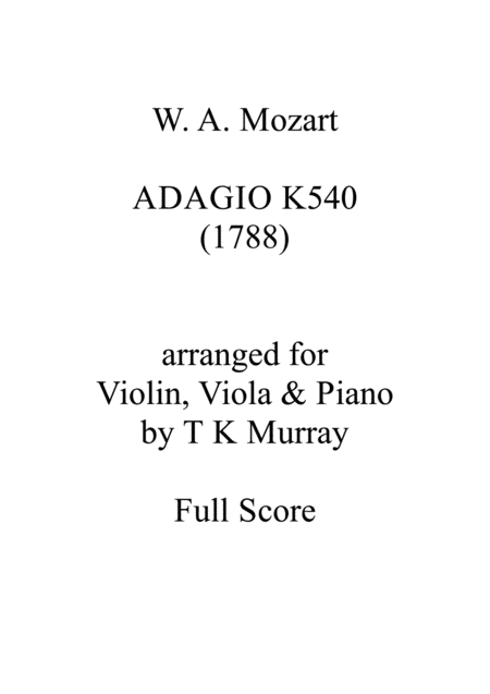 Free Sheet Music Mozart Adagio In B Minor K 540 Violin Viola Piano