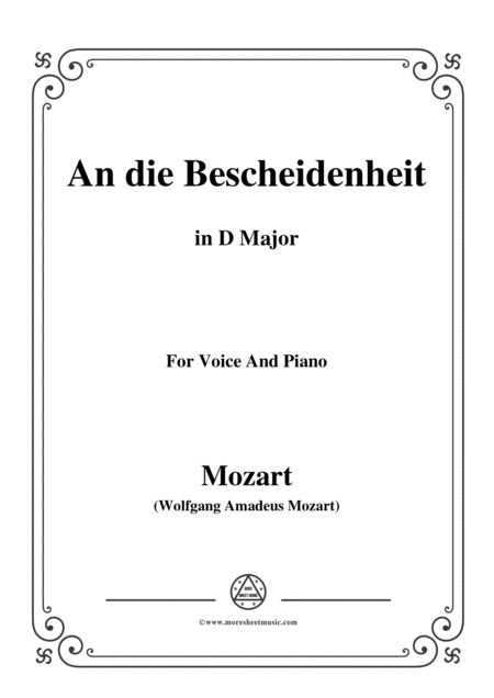 Free Sheet Music Mozart An Die Bescheidenheit In D Major For Voice And Piano