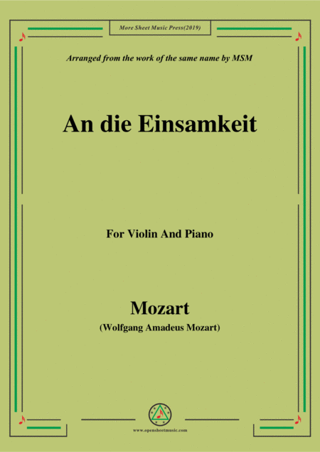 Free Sheet Music Mozart An Die Einsamkeit For Violin And Piano