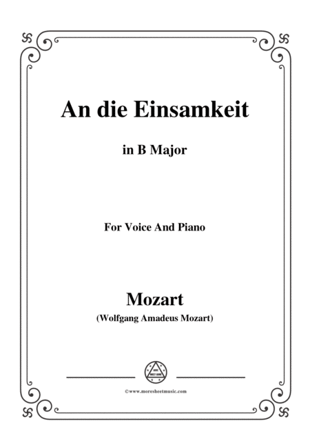 Free Sheet Music Mozart An Die Einsamkeit In B Major For Voice And Piano