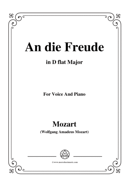 Free Sheet Music Mozart An Die Freude In D Flat Major For Voice And Piano